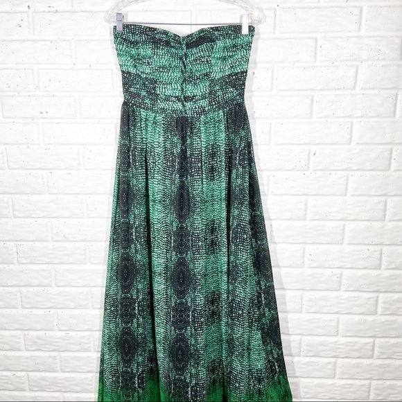 MOULINETTE SOEURS Green patterned Strapless Maxi Dress with Flutter Skirt - Picture 10 of 15